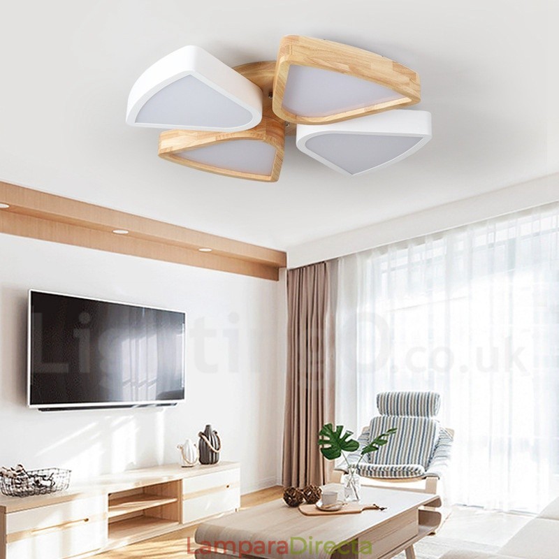 Lámpara de techo de madera de pétalos ultrafina regulable con pantalla acrílica, estilo nórdico