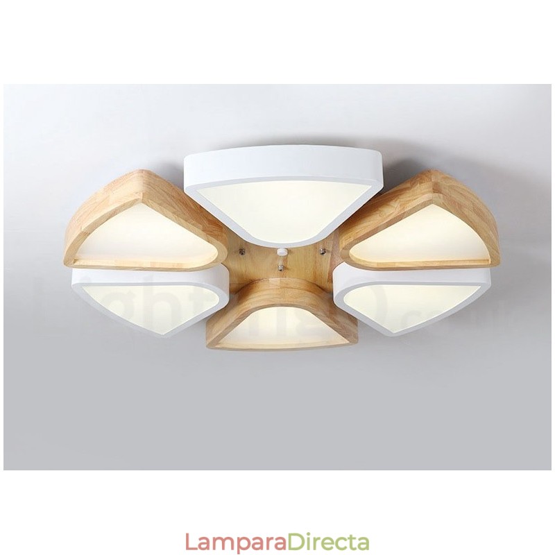 Lámpara de techo de madera de pétalos ultrafina regulable con pantalla acrílica, estilo nórdico