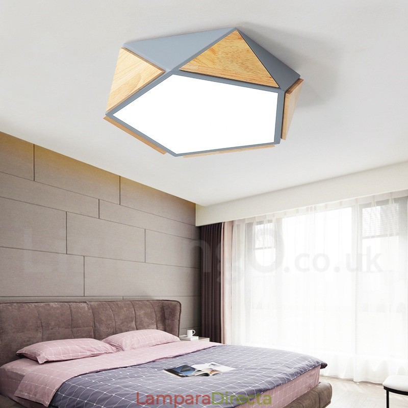Lámpara de techo de madera Macaron multicolor regulable con pantalla acrílica, estilo nórdico