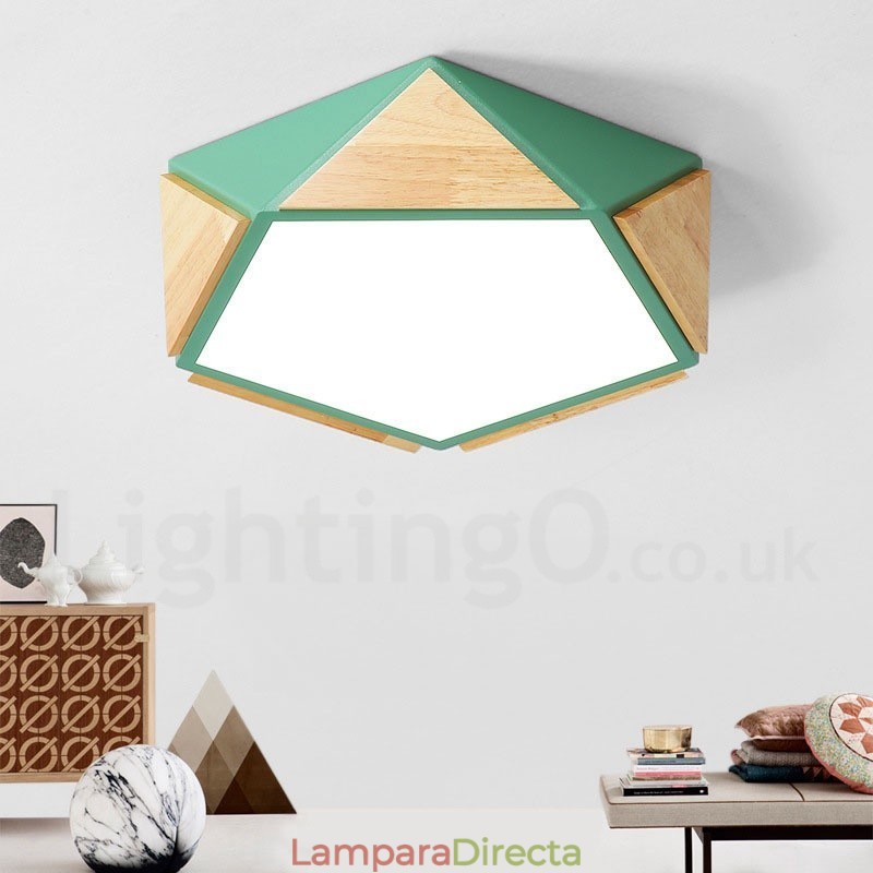Lámpara de techo de madera Macaron multicolor regulable con pantalla acrílica, estilo nórdico
