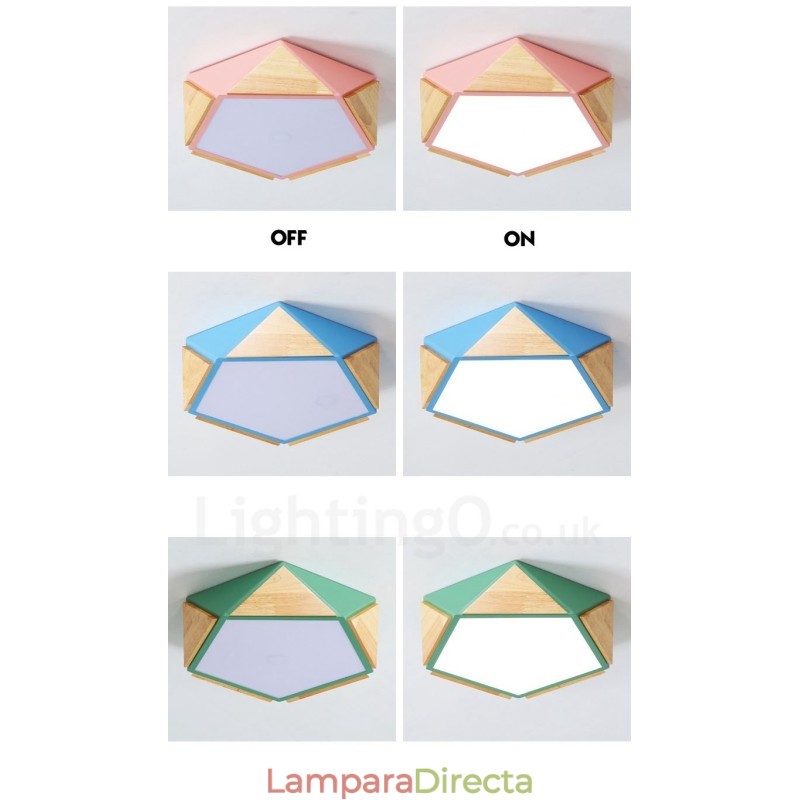 Lámpara de techo de madera Macaron multicolor regulable con pantalla acrílica, estilo nórdico