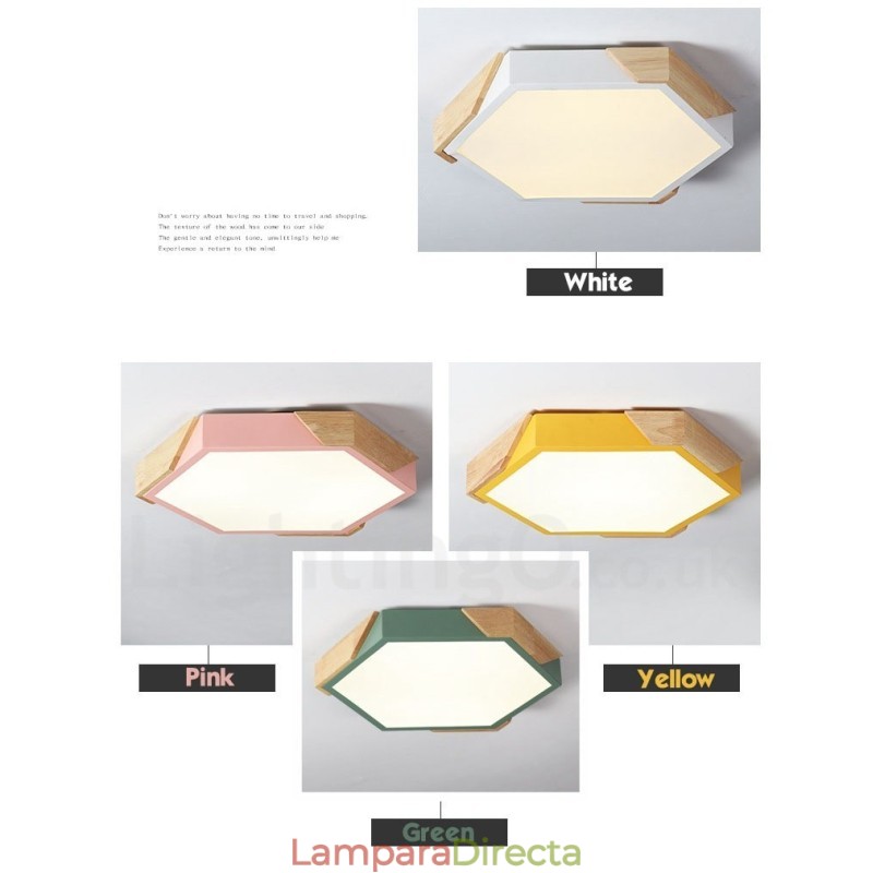 Lámpara de techo de madera ultrafina multicolor con pantalla acrílica, regulable, estilo nórdico, modelo Macaron
