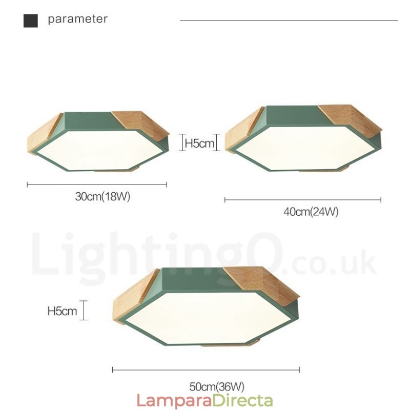 Lámpara de techo de madera ultrafina multicolor con pantalla acrílica, regulable, estilo nórdico, modelo Macaron