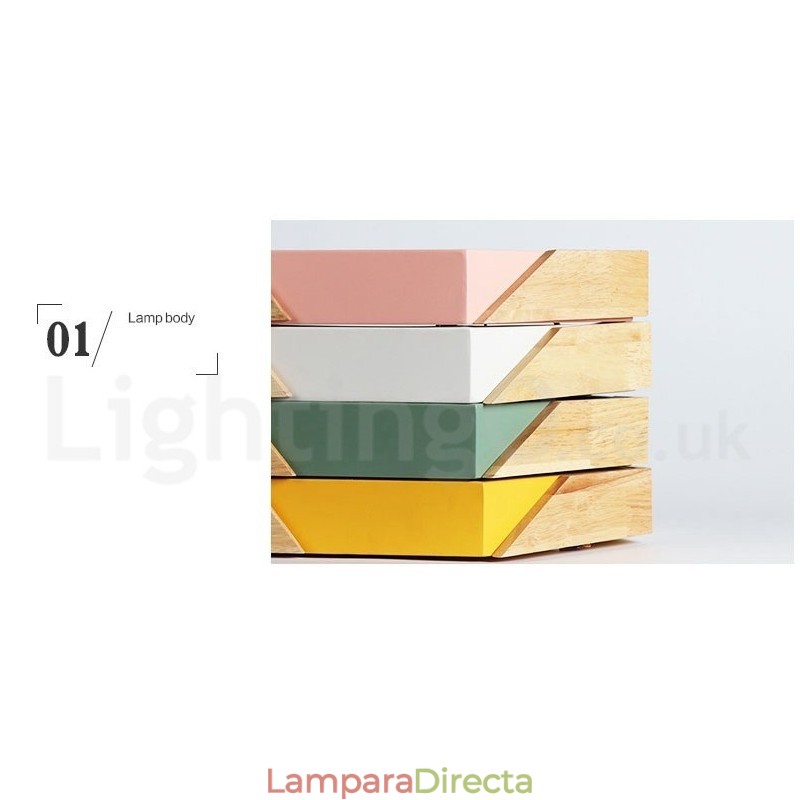 Lámpara de techo de madera ultrafina multicolor con pantalla acrílica, regulable, estilo nórdico, modelo Macaron