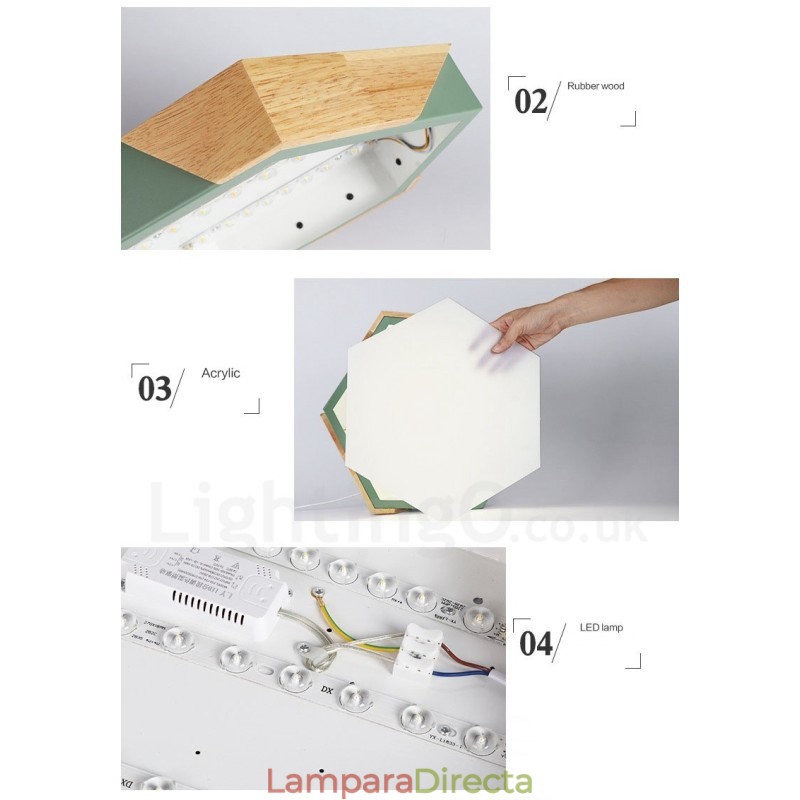 Lámpara de techo de madera ultrafina multicolor con pantalla acrílica, regulable, estilo nórdico, modelo Macaron
