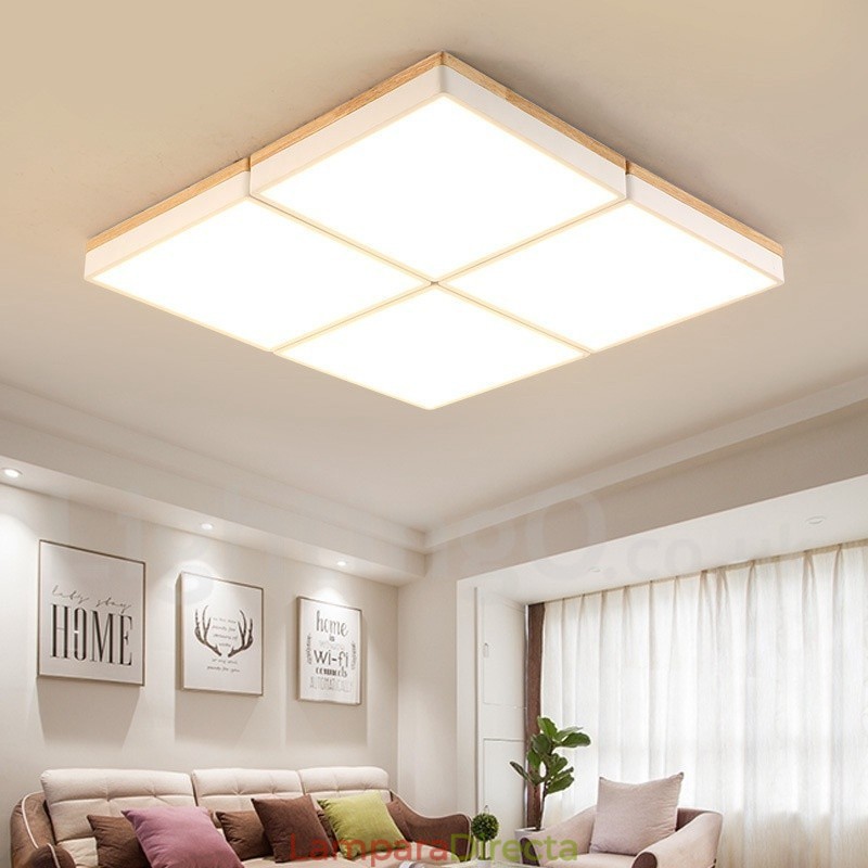Lámpara de techo de madera ultrafina multicolor con pantalla acrílica, estilo nórdico, cuadrada, regulable, Macaron