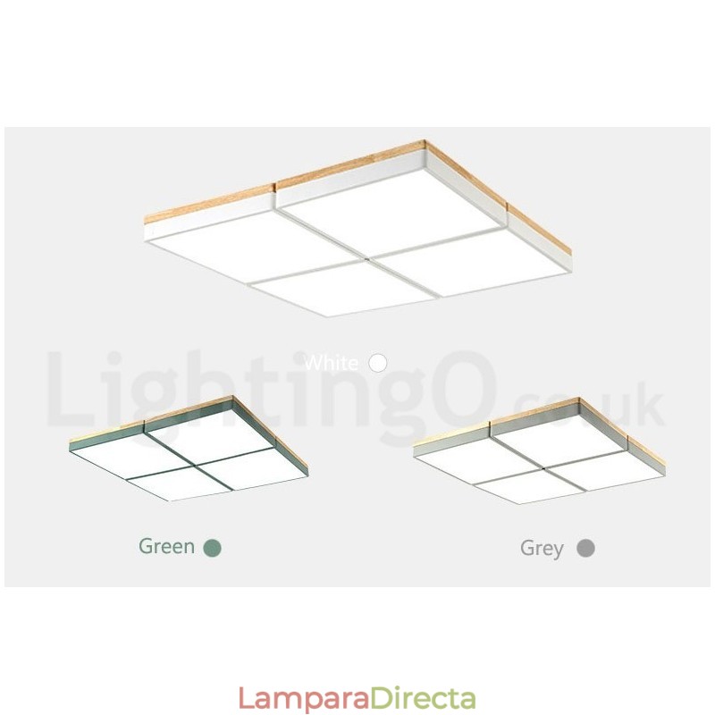 Lámpara de techo de madera ultrafina multicolor con pantalla acrílica, estilo nórdico, cuadrada, regulable, Macaron