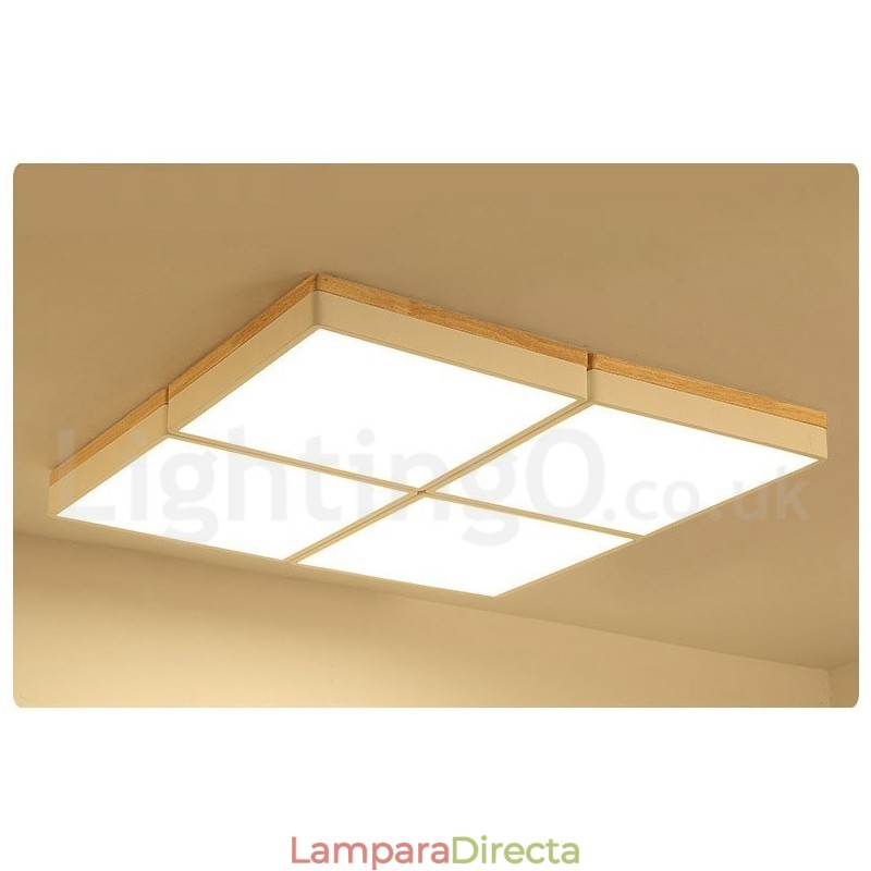 Lámpara de techo de madera ultrafina multicolor con pantalla acrílica, estilo nórdico, cuadrada, regulable, Macaron