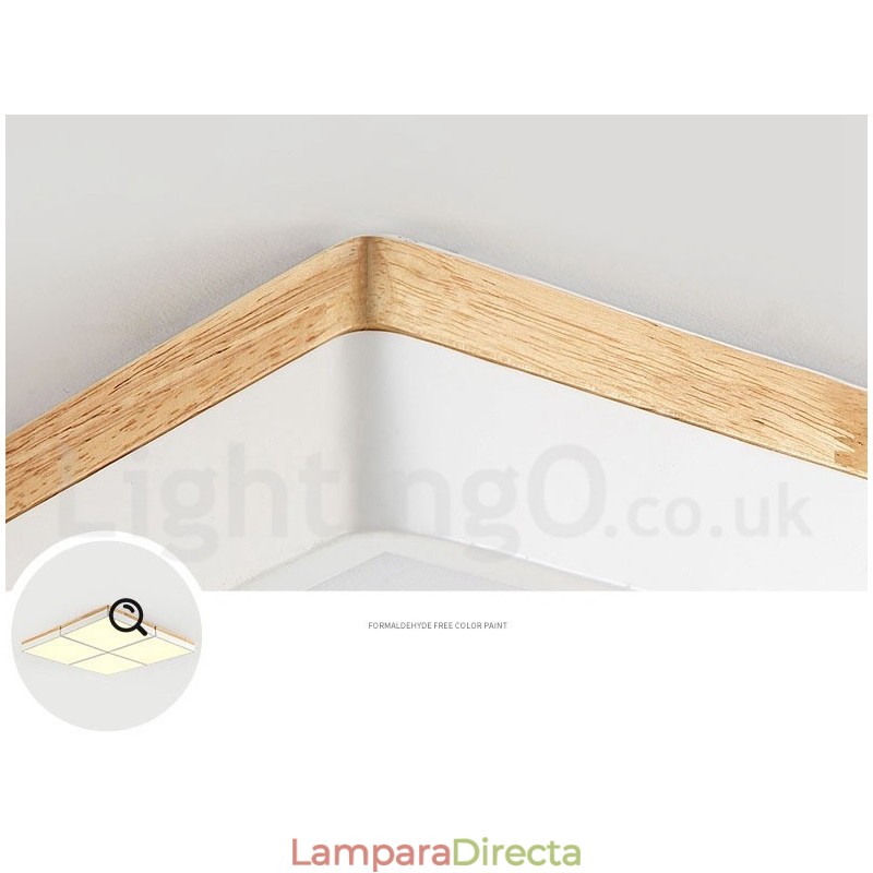 Lámpara de techo de madera ultrafina multicolor con pantalla acrílica, estilo nórdico, cuadrada, regulable, Macaron