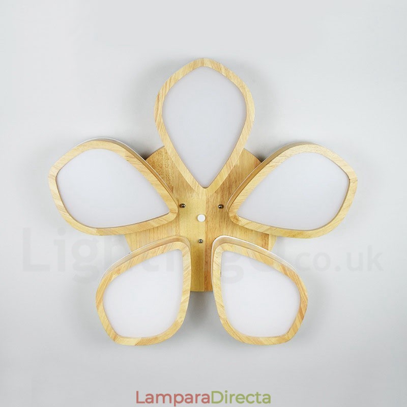 Lámpara de techo de pétalos de madera con pantalla acrílica, estilo nórdico