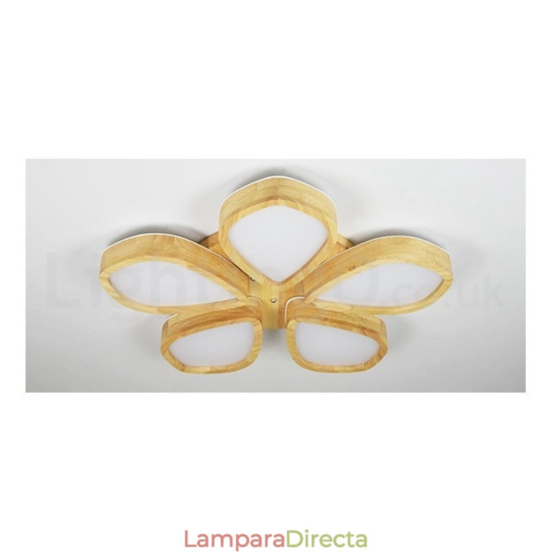 Lámpara de techo de pétalos de madera con pantalla acrílica, estilo nórdico