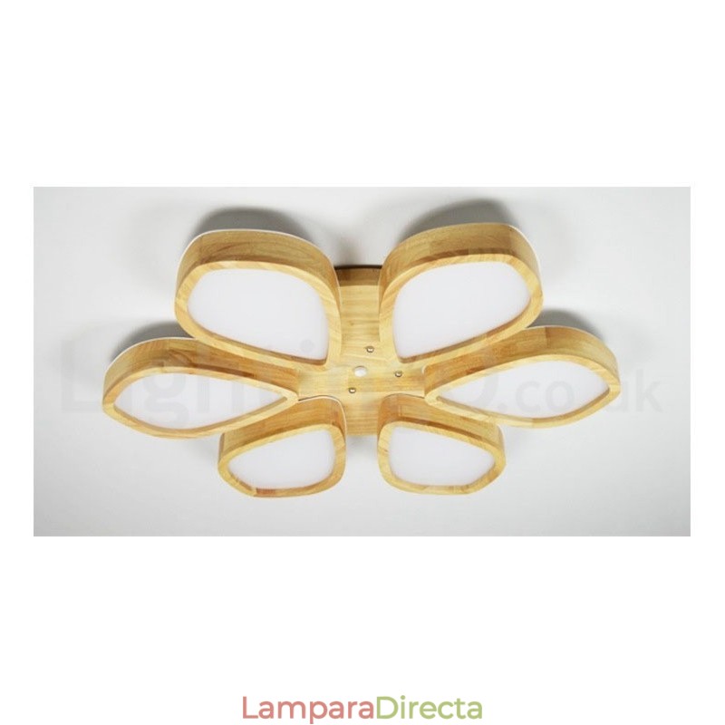 Lámpara de techo de pétalos de madera con pantalla acrílica, estilo nórdico