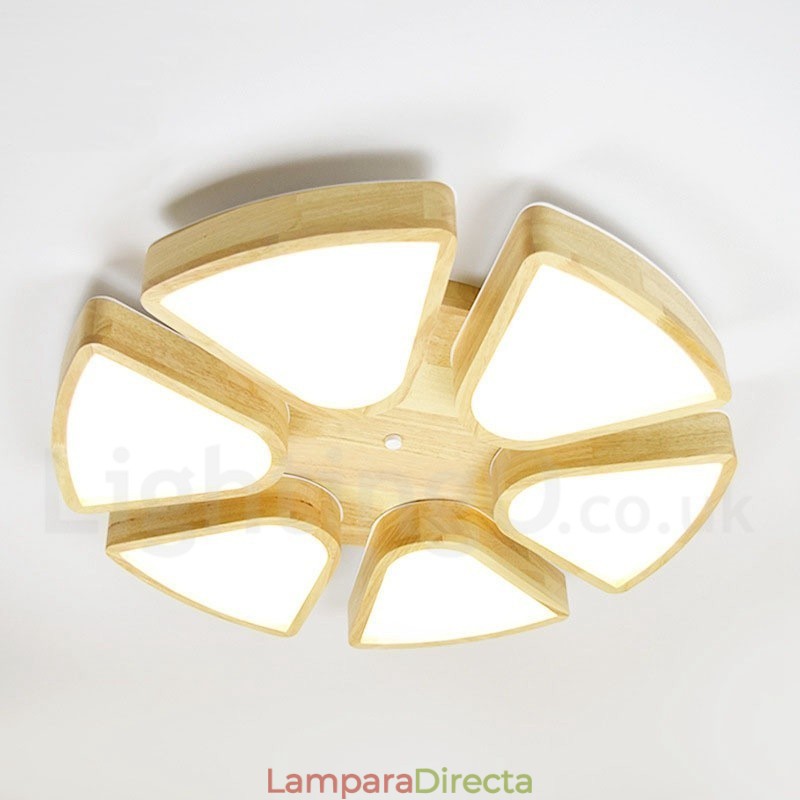 Lámpara de techo de pétalos de madera con pantalla acrílica, estilo nórdico