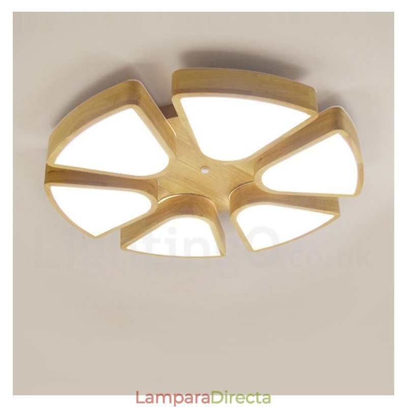 Lámpara de techo de pétalos de madera con pantalla acrílica, estilo nórdico