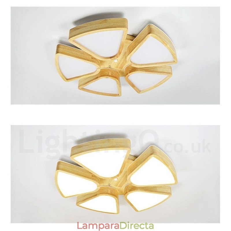 Lámpara de techo de pétalos de madera con pantalla acrílica, estilo nórdico