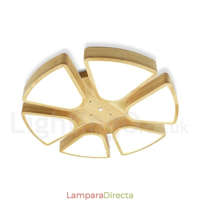Lámpara de techo de pétalos de madera con pantalla acrílica, estilo nórdico
