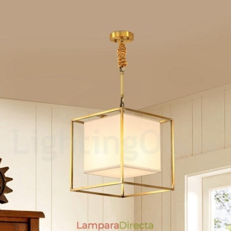Lámpara colgante de latón puro, sencilla, rústica, retro, vintage, con pantalla de tela Lámpara colgante de latón puro, sencilla, rústica, retro, vintage, con pantalla de tela