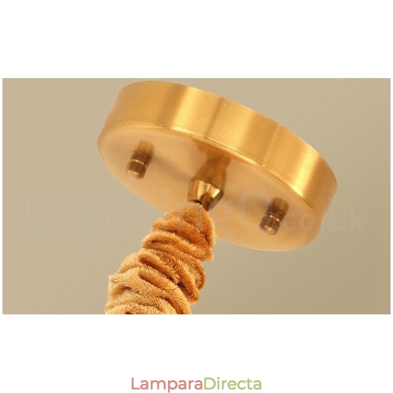 Lámpara colgante de latón puro, sencilla, rústica, retro, vintage, con pantalla de tela