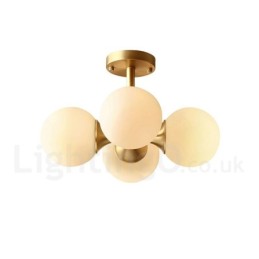 Lámpara de techo empotrada de 4 luces de latón puro, moderna, contemporánea, sencilla, rústica, retro, vintage, con pantallas de vidrio