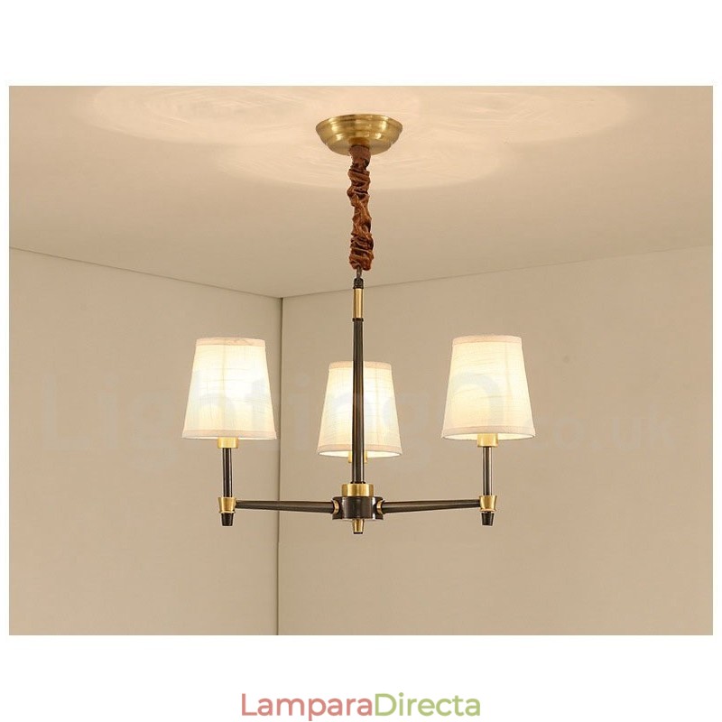 Lámpara colgante grande de latón puro, estilo rústico, retro, vintage, con pantallas de tela