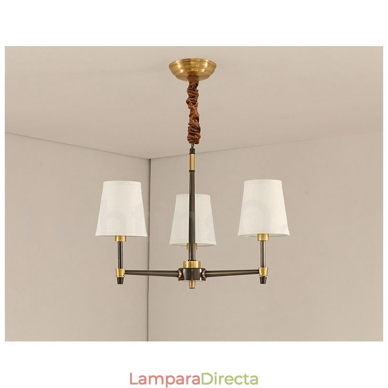 Lámpara colgante grande de latón puro, estilo rústico, retro, vintage, con pantallas de tela