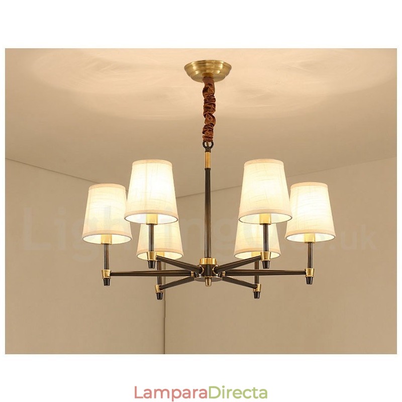 Lámpara colgante grande de latón puro, estilo rústico, retro, vintage, con pantallas de tela