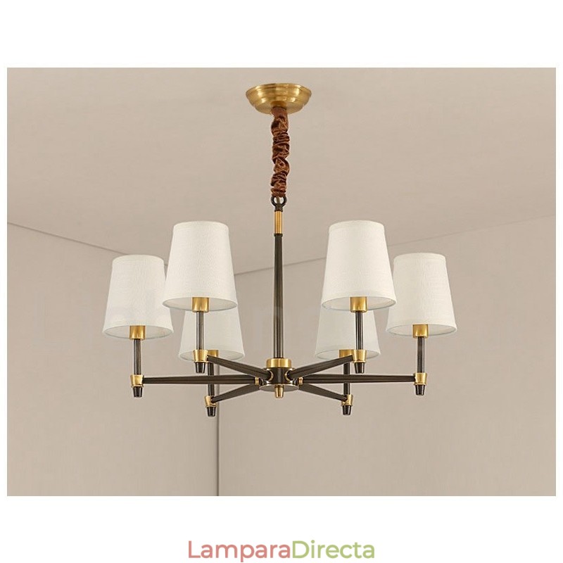 Lámpara colgante grande de latón puro, estilo rústico, retro, vintage, con pantallas de tela