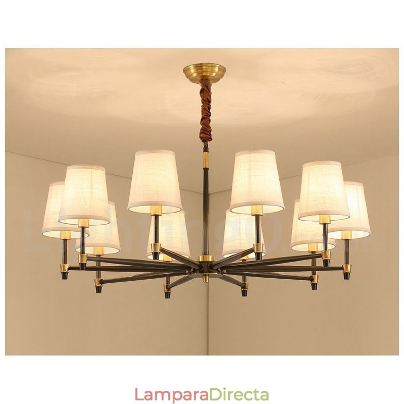 Lámpara colgante grande de latón puro, estilo rústico, retro, vintage, con pantallas de tela