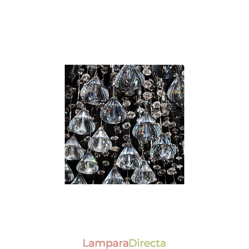 Lámpara de araña clásica tradicional de metal cromado y cristal