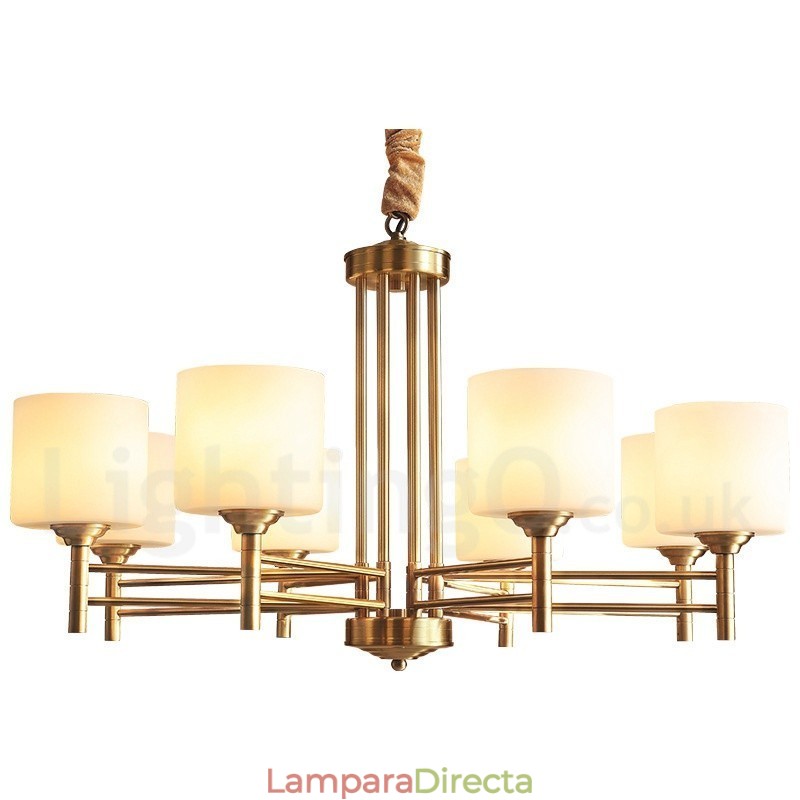 Lámpara colgante grande de latón puro, estilo rústico, retro, vintage, con pantallas de cristal