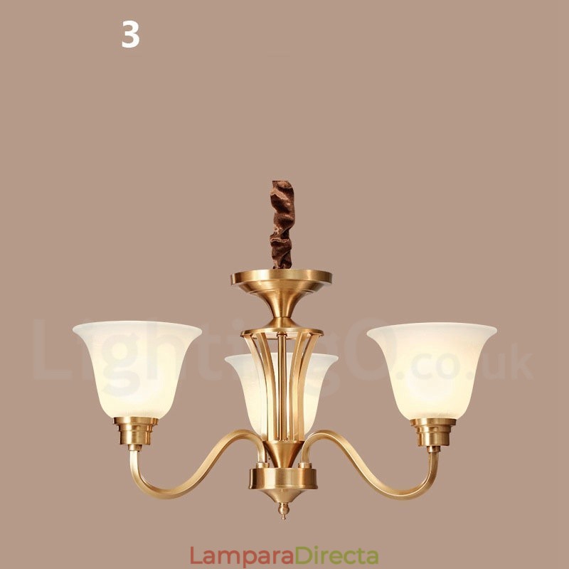 Lámpara colgante grande de latón puro, estilo rústico, retro, vintage, de latón macizo, con pantallas de cristal.