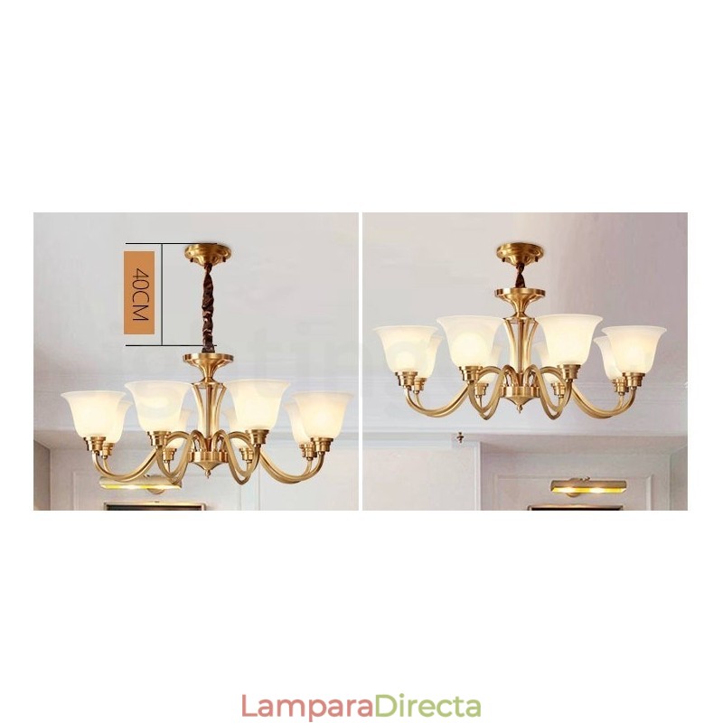 Lámpara colgante grande de latón puro, estilo rústico, retro, vintage, de latón macizo, con pantallas de cristal.