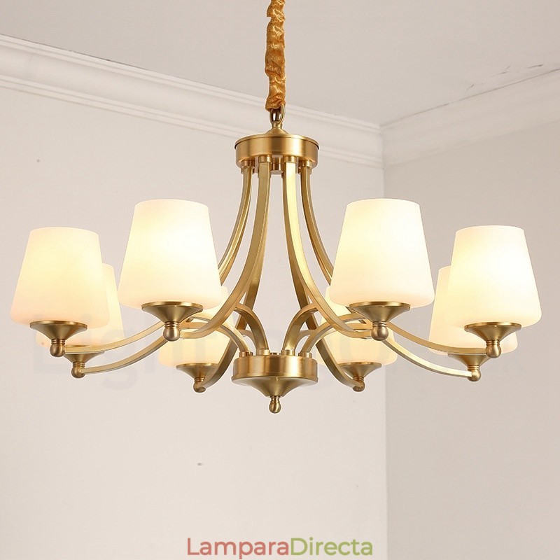 Lámpara colgante grande de latón puro, estilo rústico, retro, vintage, con pantallas de cristal