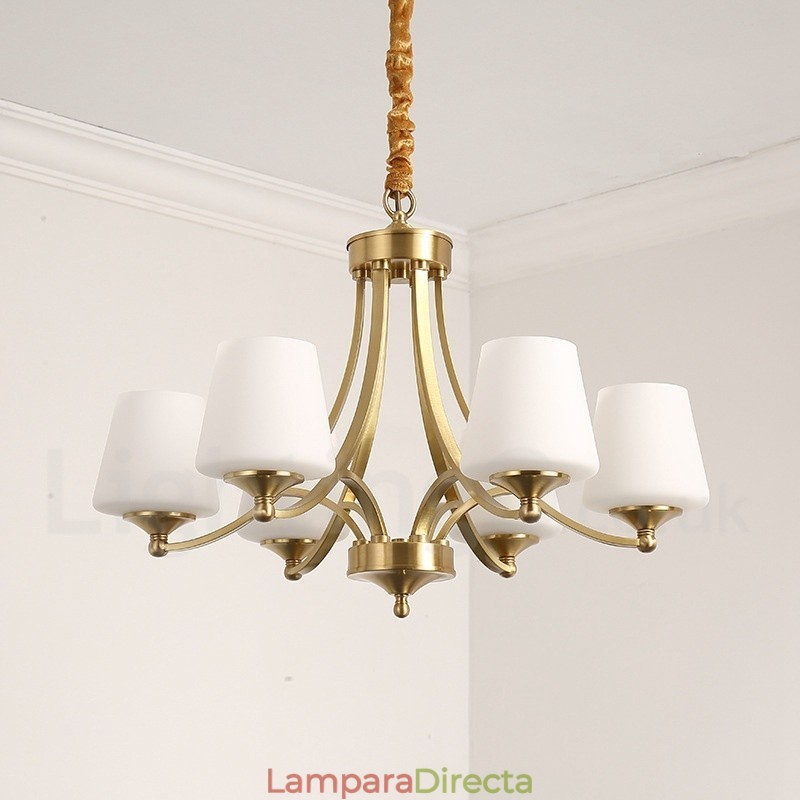 Lámpara colgante grande de latón puro, estilo rústico, retro, vintage, con pantallas de cristal