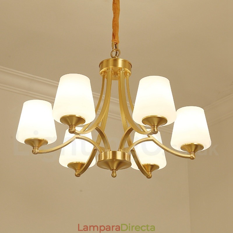 Lámpara colgante grande de latón puro, estilo rústico, retro, vintage, con pantallas de cristal