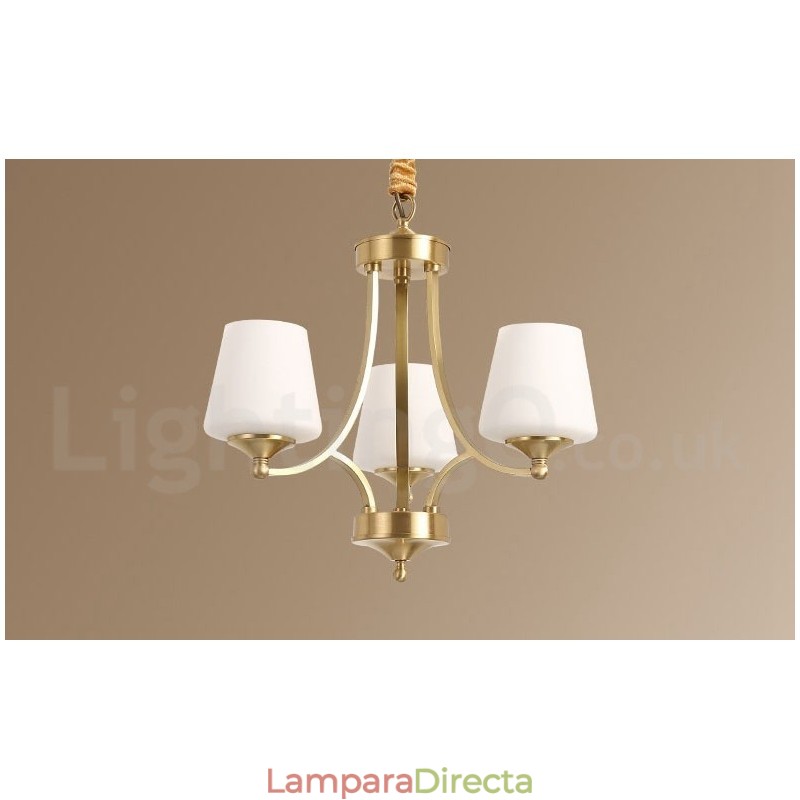 Lámpara colgante grande de latón puro, estilo rústico, retro, vintage, con pantallas de cristal