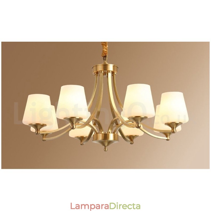 Lámpara colgante grande de latón puro, estilo rústico, retro, vintage, con pantallas de cristal