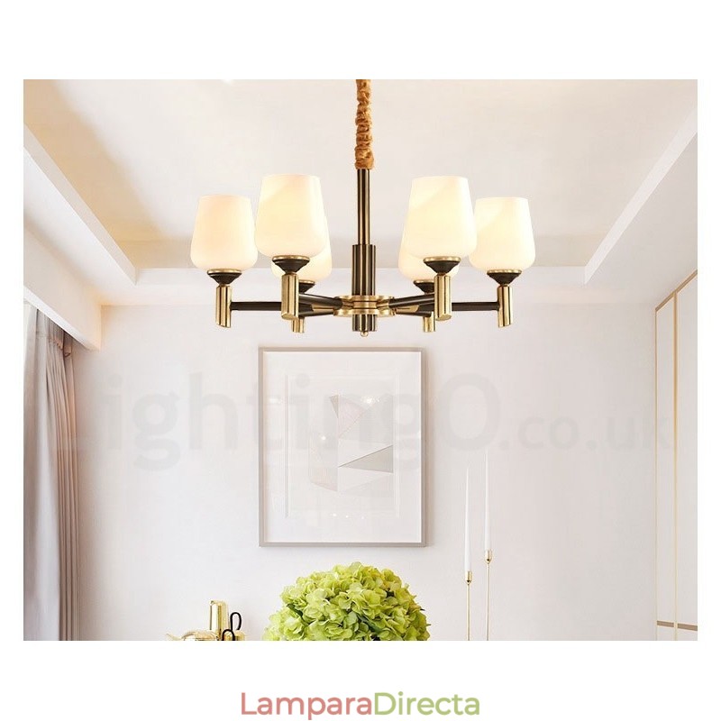 Lámpara colgante grande de latón puro, estilo rústico, retro, vintage, con pantallas de cristal