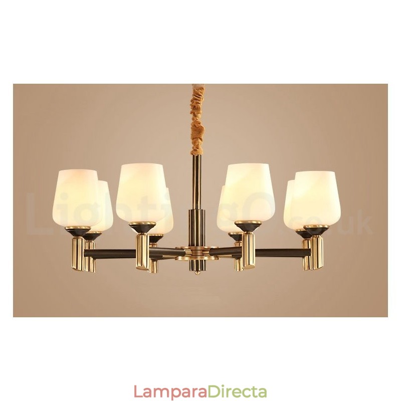 Lámpara colgante grande de latón puro, estilo rústico, retro, vintage, con pantallas de cristal