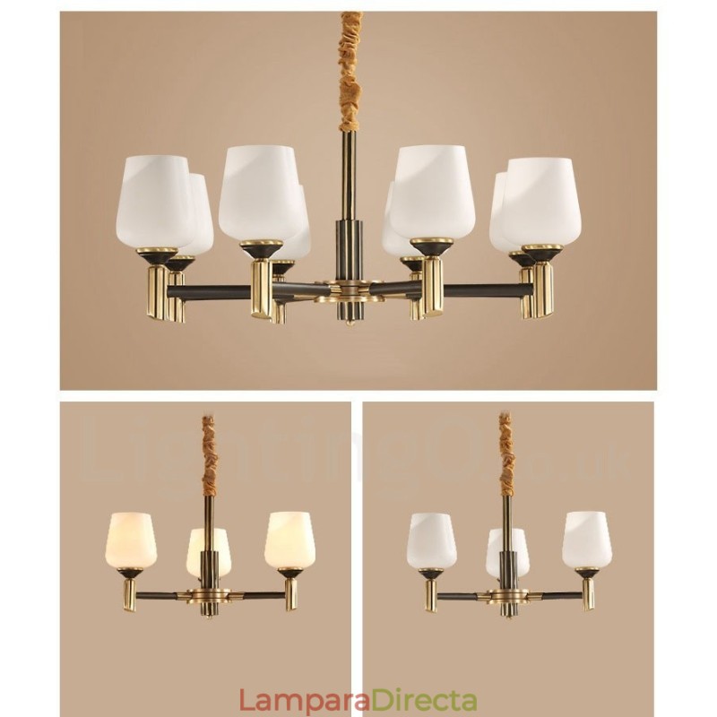 Lámpara colgante grande de latón puro, estilo rústico, retro, vintage, con pantallas de cristal