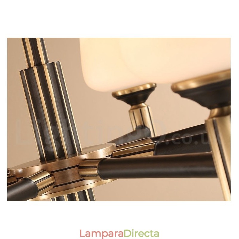 Lámpara colgante grande de latón puro, estilo rústico, retro, vintage, con pantallas de cristal