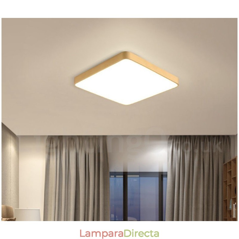 Lámpara de techo empotrada de latón, ultrafina, cuadrada, regulable, moderna, contemporánea, de estilo nórdico con pantalla acrílica. También se puede usar como aplique de pared.