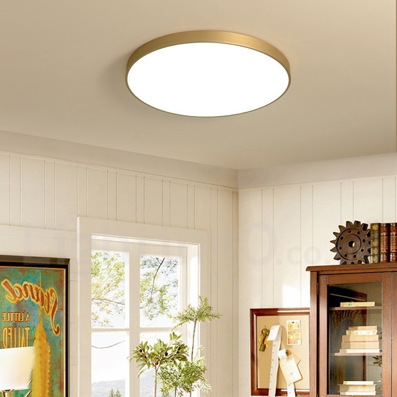 Lámpara de techo empotrada de latón 100 % ultrafina, redonda, regulable, moderna, contemporánea, de estilo nórdico, con pantalla acrílica. También se puede usar como luz de pared.