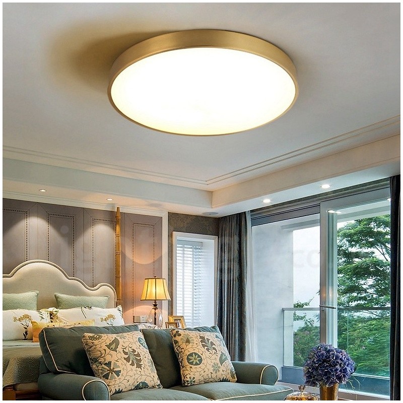 Lámpara de techo empotrada de latón 100 % ultrafina, redonda, regulable, moderna, contemporánea, de estilo nórdico, con pantalla acrílica. También se puede usar como luz de pared.