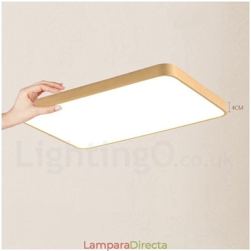 Lámpara de techo empotrada de latón, ultrafina, rectangular, regulable, moderna, contemporánea, de estilo nórdico, con pantalla acrílica. También se puede usar como aplique de pared.