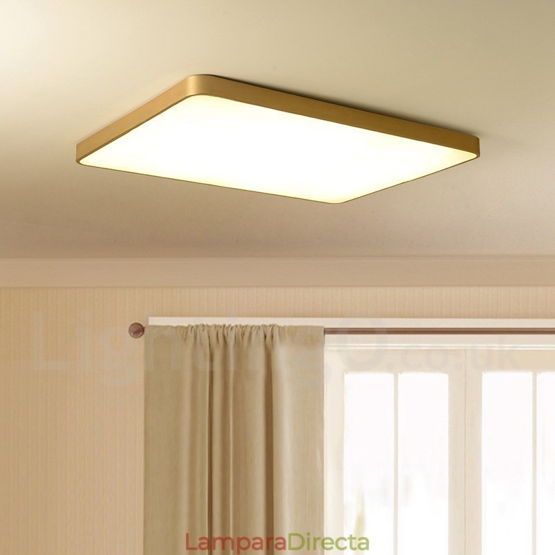 Lámpara de techo empotrada de latón, ultrafina, rectangular, regulable, moderna, contemporánea, de estilo nórdico, con pantalla acrílica. También se puede usar como aplique de pared.