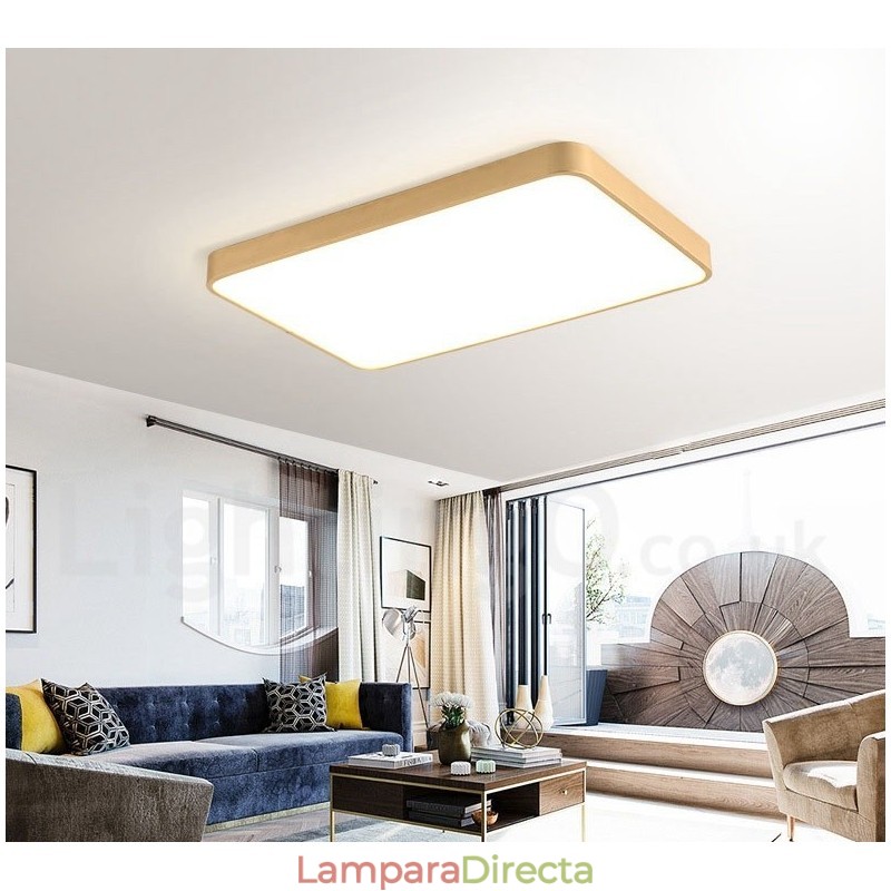Lámpara de techo empotrada de latón, ultrafina, rectangular, regulable, moderna, contemporánea, de estilo nórdico, con pantalla acrílica. También se puede usar como aplique de pared.