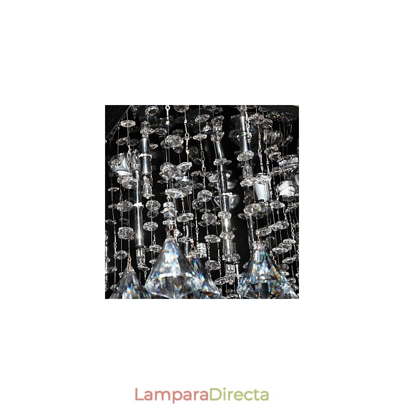 Lámpara de araña clásica tradicional de metal cromado y cristal