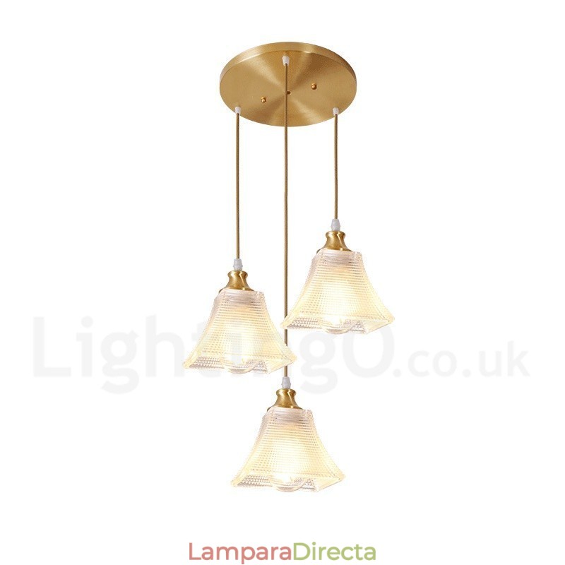 Lámpara colgante rústica de estilo nórdico de latón puro con pantalla de cristal