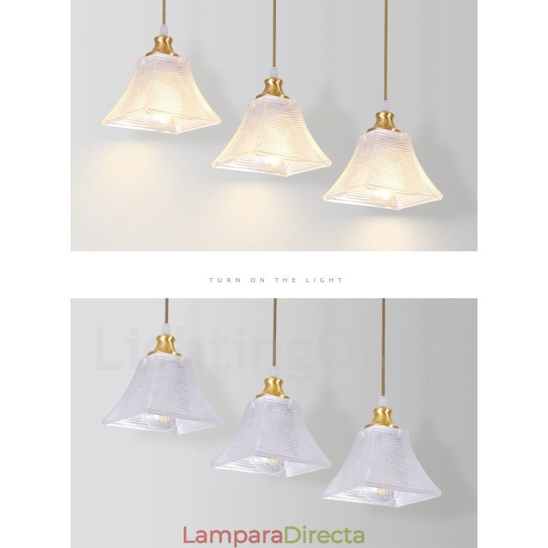 Lámpara colgante rústica de estilo nórdico de latón puro con pantalla de cristal